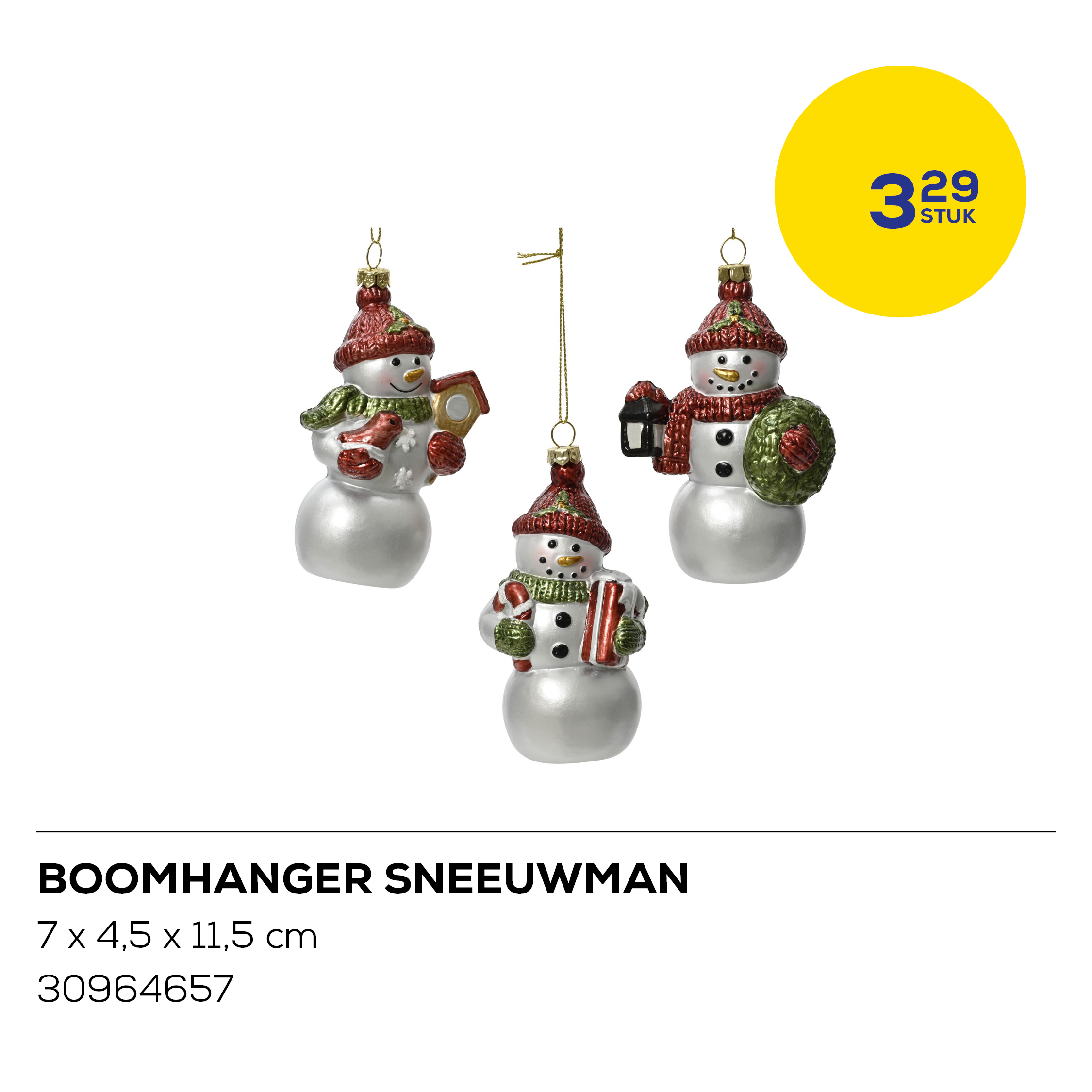 Boomhanger Sneeuwman met Vogel/Lantaarn/Zuurstok 7x4.5x11.5 cm - assorti - prijs per stuk
